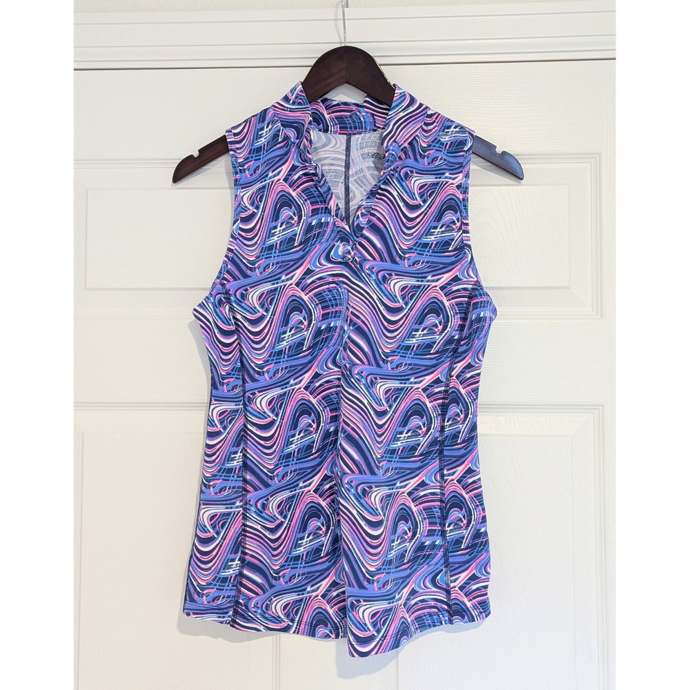 Ellabelle Pink Blue Abstract Swirl Sleeveless Golf Tennis Top Size Large